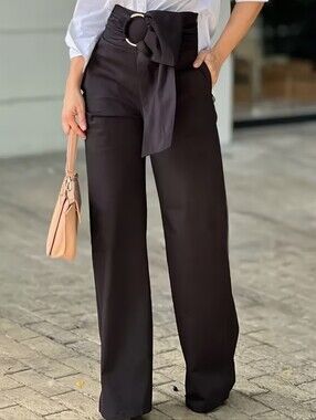 High-Waist Wide-Leg Pants with Belt